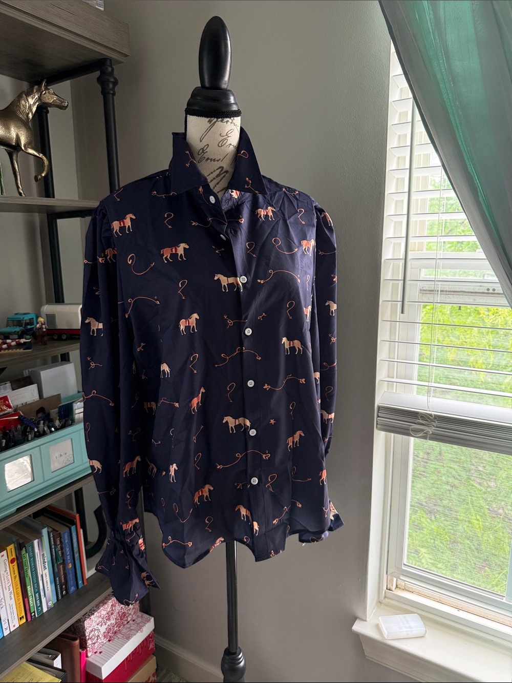 New Equestrian Theme Women’s Blouse Horse & Rope Print